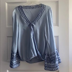 Abbeline Light blue top with navy embroidery
